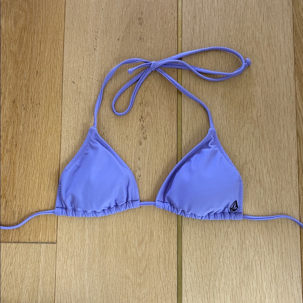 Purple triangle volcom bikini top